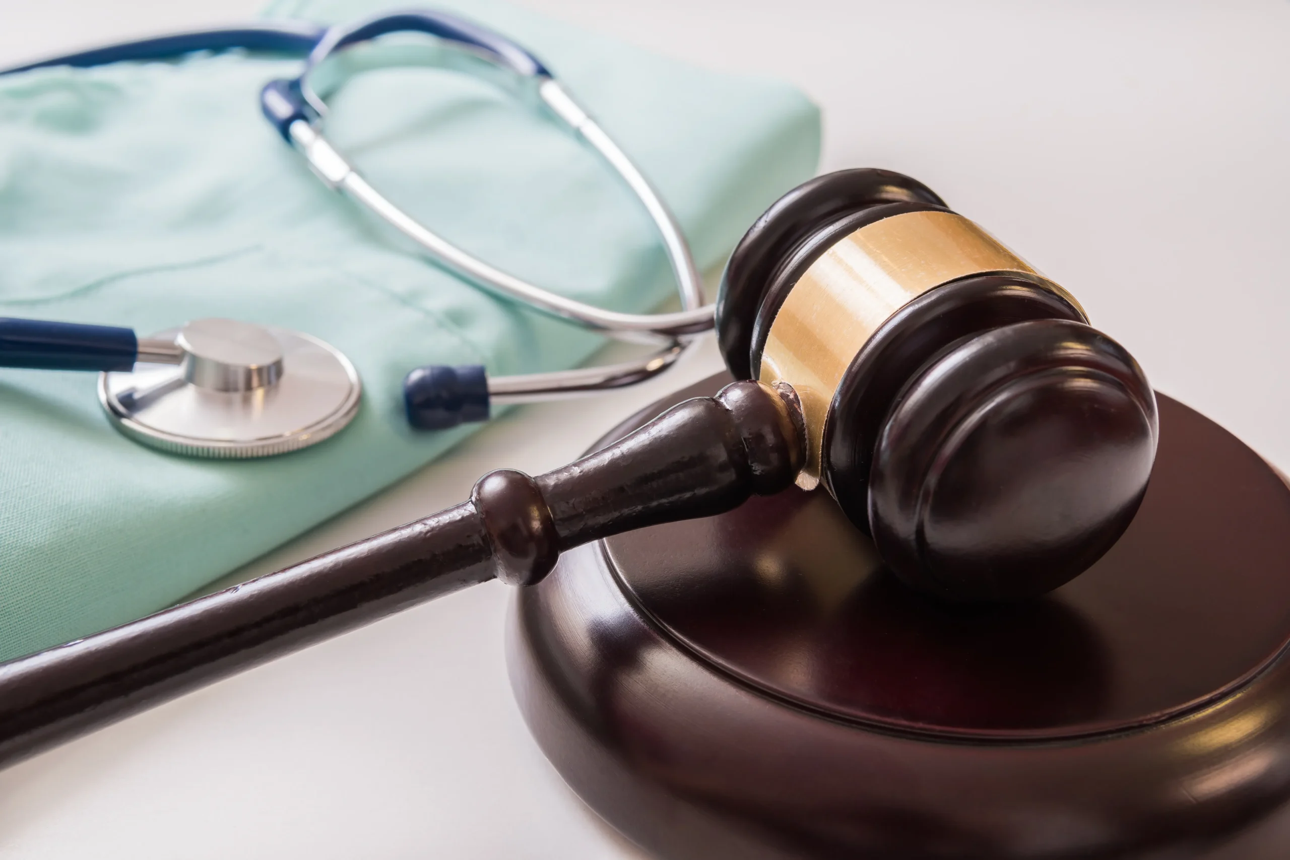 stethoscope and gavel representing medical malpractice. 