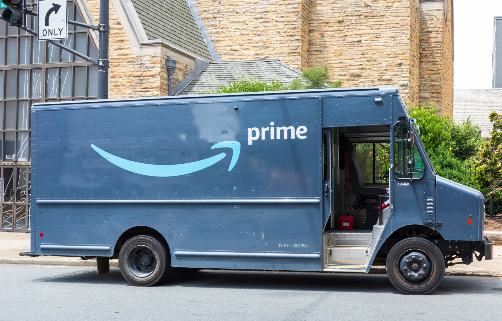 Amazon Prime truck parked on the street.