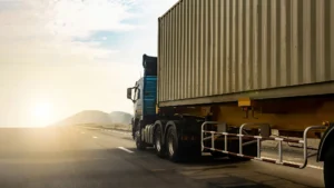 A truck driving on the highway.